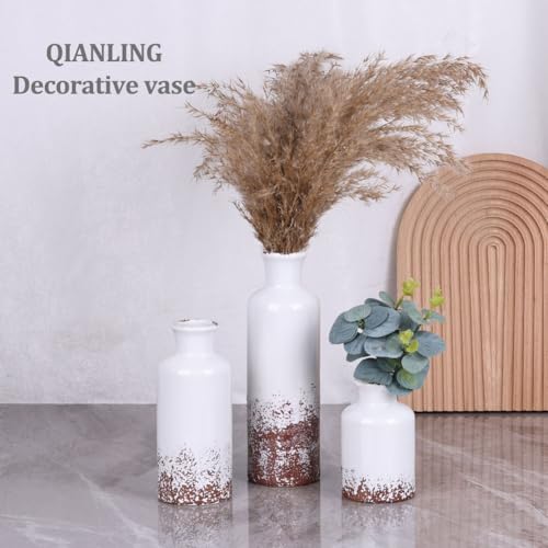 Image of Gray Ceramic Vase Set - 3 Grey Small Vases, Farmhouse Country Flower Vase Home Decor, Living Room Decoration, Table Decoration, Fireplace Decor, and Entrance Decorations Centerpieces