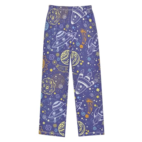 ZZXXB Outer Space Rocket Boys Long Pants Soft Trousers Elastic Waist Kids Lounge Bottoms with Pockets S-XL