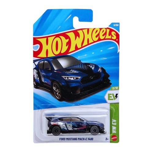 Image of Hot Wheels 1:64 Scale Ford Mustang Mach-E 1400 HW EV Ages 3 Years and Up 8 /250 (Blue)