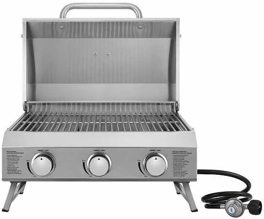 NXR 3 Burner Portable Gas Grill with lid open, front view