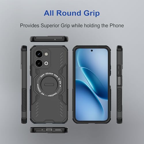 Image of amazon basics Back Case Cover for iQOO Z11x 5G | Magnetic Case with Built-in Metal Ring | Supports MagSafe Charger, Wallet & Car Mount | Shockproof Hybrid PC + TPU | Black
