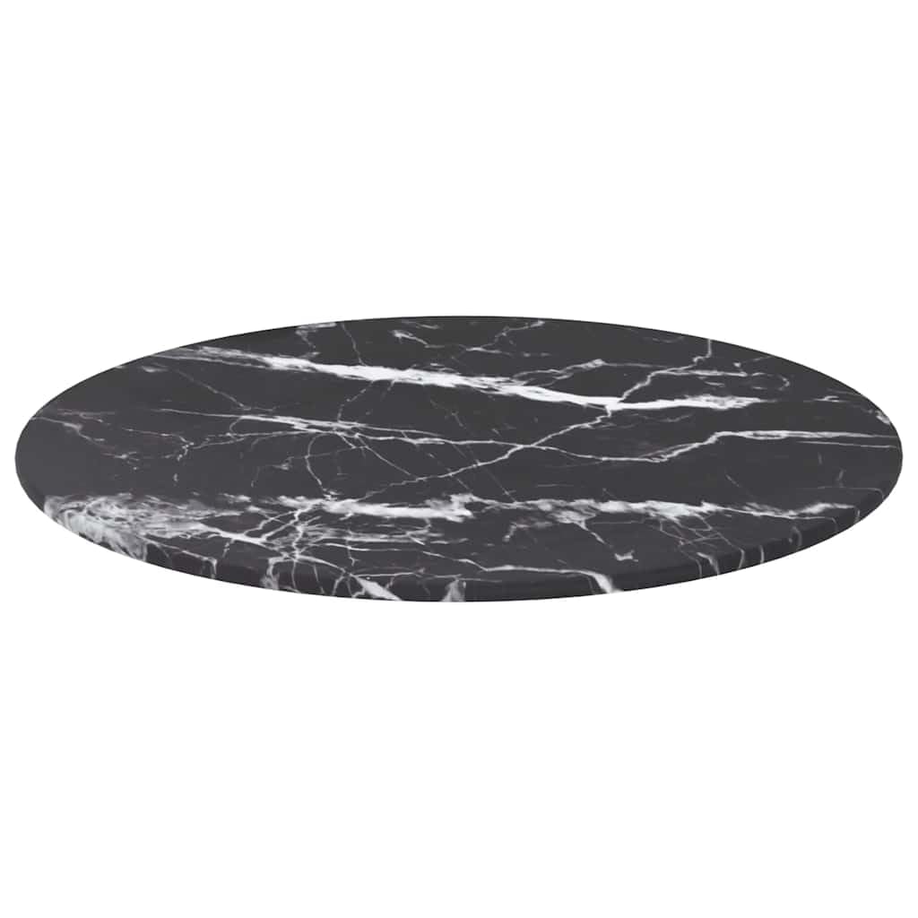 vidaXL Tablero de Mesa Vidrio Templado Diseño Mármol Muebles Mobiliario Repuesto Superficie Comrdor Jardín Patio Terraza Negro Ø40x0,8 cm
