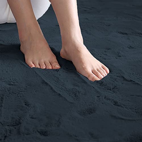 Image of Luxe Home Rabbit Fur Soild Bath Mat Super Soft, Anti-Slip, Washable, Rectangle, for Bathroom Door Mate, Bedroom Door Mats (Anthra, 40x60 cm)