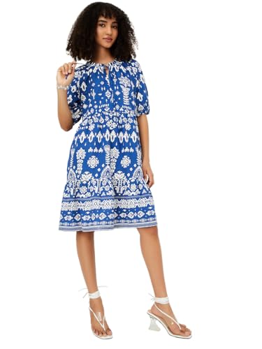 Image of Max Women's Half Sleeves Spread Collar Cotton Printed A-line Dress