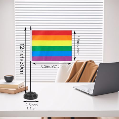 JBSJBS All Pride Gay Desk Flag 12" Solid Pole Deluxe Set Rainbow Flags Banner Mini Small LGBTQ Office Table Flags with Black Stand Base Desktop Decorations(11Pack)