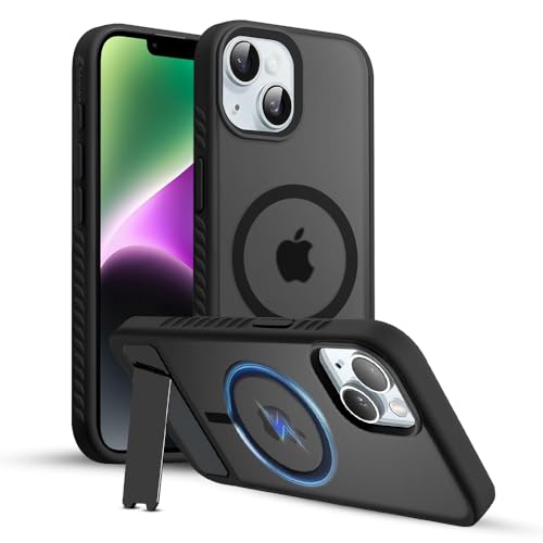 Image of KARWAN?Ultra Hybrid Matte Back Cover Case Compatible with Stand Magnetic for iPhone 14 Plus | Mag-Safe Wireless Charging | Camera Bump Protection -(Black)