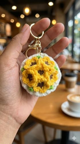 Image of Handmade Crochet Flower Keychain for Bags Keys Purse Backpack Cute Aesthetic Yarn Keyring Bag Charm Handmade Soft Thread Flower Keychain for Girls Women Kids Gifting and Daily Use