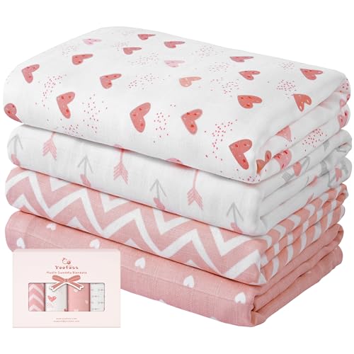 Image of Yoofoss Muslin Swaddle Blankets, 4-Pack Receiving Blankets for Baby Boys and Girls, 47 x 47 Inches Baby Blankets Neutral Swaddle Wrap 30% Cotton and 70% Rayon from Bamboo