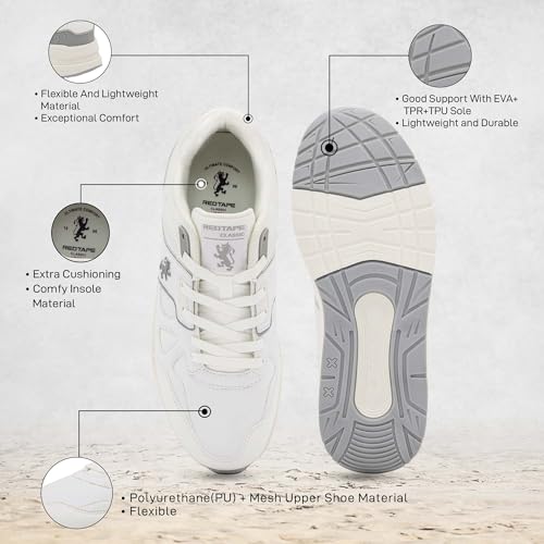Image of Red Tape Men's Sneakers Grey Blue Pu Mesh Round Lace-Up Easy Movement