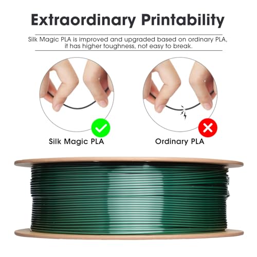 Image of eSUN Silk Magic PLA Filament 1.75mm, Shiny Silk Dual Color Co Extrusion 3D Printer Filament, 1KG (2.2 LBS) Spool 3D Printing Color Change Filament for 3D Printers, Black Green