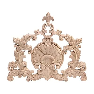 Beoot Wood Carved Corner Furniture Onlay Wooden Applique Unpainted Home Decor(04,23x20cm/9.06x7.87inch)