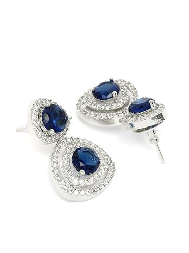 Image of Karatcart Silver Tone Green American Diamond Drop Earrings for Women