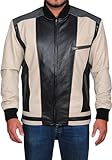 LEATHERS CLUB STORE Men’s Matthew Broderick Bomber Ferris Biker Buellers Black and Creamy Day Off Classic Leather Jacket, Small
