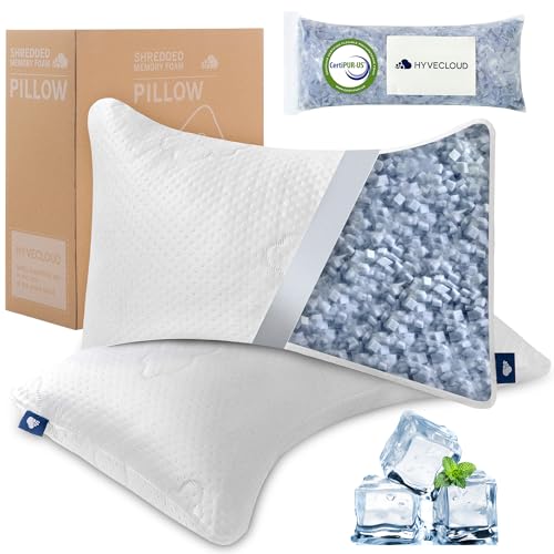 Cooling Memory Foam Pillows for Deep Sleep Bed Pillow & Washable Cover Cooling Pillow for Neck PainRelief Pillow for Shoulder & Back Crescent White-Cooling++ (Queen+Extra Fill) Pack of 2