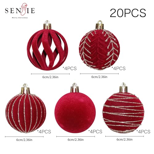 Image of 20PCS Velvet Ornaments for Christmas Tree, 2.36INCH Glitter Flocked Christmas Ornaments Decorations Balls Set Decor