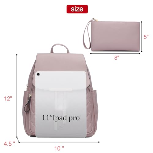 Image of KKXIU Quilted Trendy Leather Backpack Purse for Women and Ladies Shoulder Travel Daypacks Bags with Wristlets (Y-Pink)