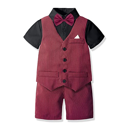 Image of Nwada Boys Suit Toddler Dress Clothes Shirt with Bow Tie, Dress Pants Sets Kids Gentleman Outfit suits