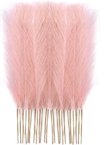 Image of Faux Pampas Grass - 24 Pcs Small Artificial Flowers for Living Room Home Office and Wedding Decoration (Pink)