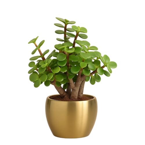 Image of Half Engineer Jade Plant In Gold Tone Metal Pot 3 X 3 Inch Pot Included with Rakhi |Rakshabandhan Gift For Brother Bro Bhai (Rakhi Gift Set)