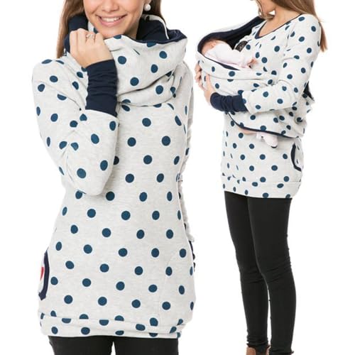Jersey de lactancia para mujer, de invierno, algodón, manga larga, monocolor, cuello alto, camiseta de lactancia de dos capas, sudadera con capucha con bolsillos para embarazo, lactancia, ropa de
