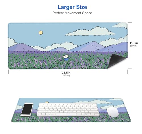 Image of IMAYONDIA Anime Lavender Desk Mat Cute, Green Purple Blue XL Large Gaming Mouse Pad for Laptop, Kawaii Landscape Japanese Deskmat, Mousepad Computer Pad, 31.5 X 11.8 Inch