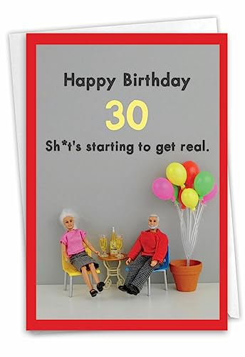 NobleWorks - 30th Happy Birthday Card Funny - Joke Notecard for Birthdays, 30 Year Old Milestone Humor - Get Real 30 C7320MBG