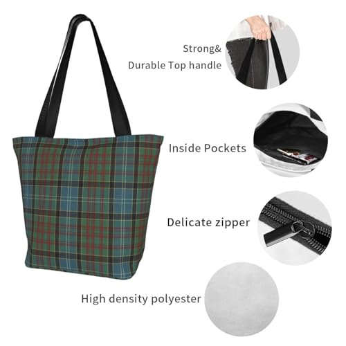 Paisley District Tartan Reusable Zippered Shoulder Bag, Stylish Polyester Tote With Wide Handle & Inner Pocket, Lightweight Durable Shopping & Travel Bag3