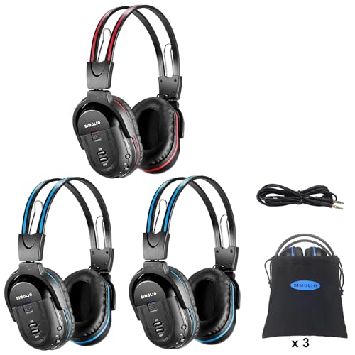 SIMOLIO Infrared Headphones for Car DVD, Not Bluetooth, Universal 2 Channel IR Headphones for Honda Odyssey, uConnect Chrysler Pacifica, Town & Country, GMC Yukon, Wireless Headsets for TV, 3 Pack