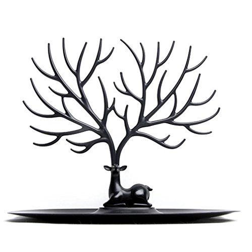 Boîtes à bijoux présentoirs,Covermason Décoratifs Deer Antler arbre Design Bracelet Collier bijoux organisateur Stand bague plateau porte (Noir) Cover