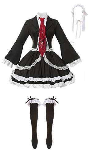 Celestia Ludenberg Cosplay Outfit Dangan Ronpa Black Dress with Headband Socks (XX-Large, Black)