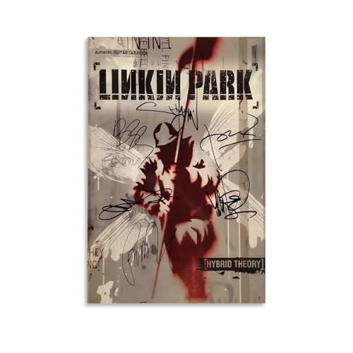 Hotoice Linkin Poster Park Rock Band Álbum de música híbrido Theory firmado, póster para habitación, lienzo estético, arte de pared, decoración de dormitorio, 12 x 18 pulgadas (30 x 45 cm)