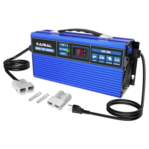 Forklift Battery Charger 24V 30A Smart 24 Volt Charger 900W Fully-Auto LCD Display Pallet Jack Battery Charger 7 Protections Trickle Charger for 24V Electric Pallet Jack & Forklift & Floor Scrubber