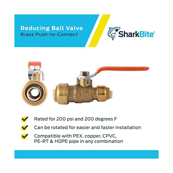 SharkBite 3/4 Inch x 1/2 Inch Ball Valve, Push to Connect Brass Fitting
