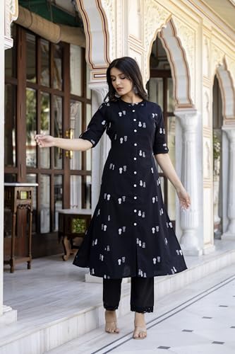Image of Pistaa's Women Printed Mandarin A-Line Cotton Kurta With Palazzos