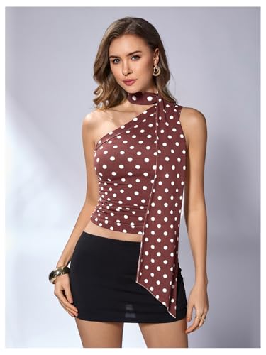 Image of RoseSeek Women's Y2K Leopard Polka Dots Halter Asymmetrical Neck Crop Tops