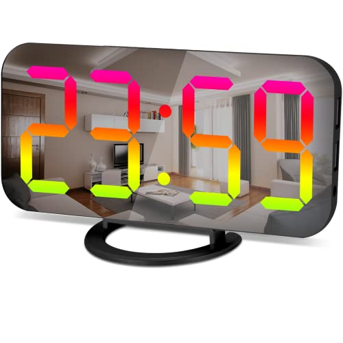 Szelam Led Rgb Digital Alarm Clock,With 11 Color Modes Display,Mirror Surface,Dual Usb Charger Ports,Modern Desk Clocks For Bedroom Home Office Decor- Black #TOP13
