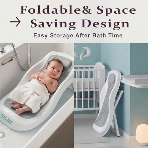 Image of MOM CARE Foldable Baby Bath Support Seat for Newborn (0-6 Months) | Anti-Slip Silicone Baby Bather | Ergonomic Infant Bath Seat for Sink, Tub & Floor | Portable Newborn Bath Support Chair | Grey