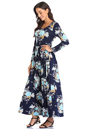 Image of Women's Long Sleeves Maxi Dress Plain Empire Waist Casual Dress Loose Fall /Winter Dresses with Pockets - 2XL