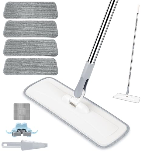 Microfiber Mop for Cleaning Floors, 140CM Flat Wet Dry Dust Mop with 4 Washable Pads for Laminate Hardwood Wooden Wall Hard Bathroom Kitchen
