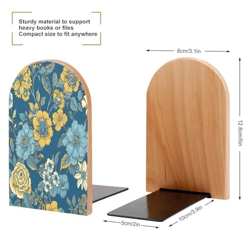 Sujetalibros de madera flores azules soluciona el desorden de tus estantes 3