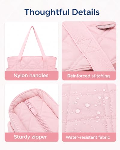 Image of Lyrovo Quilted Tote Bag for Women - Office Bag with Laptop Compartment, Puffy Handbag with Side Pockets, Lightweight Shoulder Bag for College, Travel & Everyday Use | Women's Stylish Tote