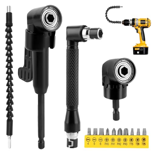 14 Piezas Adaptador de Destornillador Angular Set, Accesorios Taladro, /4 de Pulgada Broca de Ángulo Recto, 105 °Adaptador Atornillador Flexible, Enchufes para Destornillador de L-forma,