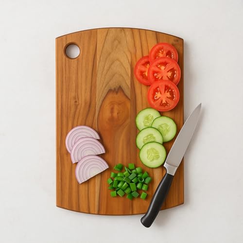 Image of SUPERMOM Chopping Board Wood 1 Pc - Teak Wooden Cutting Board for Vegetables, Fruits, Meat and Cheese - Antibacterial, Durable, BPA-Free, Non-Slip Kitchen Chopping Board for Cooking and Food Prep