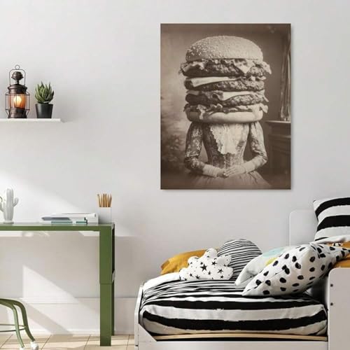 Tête de hamburger en affiche rétro pour réveiller une cuisine trop triste