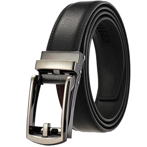 Metal Automatic Buckle Belt Men Handcrafted Solid Casual Belts Box Packaging Silver Buckle Black 105cm