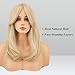 FESHFEN Blonde Wigs with Bangs - Long Layered Straight Light Blonde Natural Looking Synthetic Hair Wig for Women Daily Party Use, 18 inch