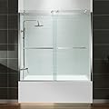 WOODBRIDGE Frameless Bathtub Shower Doors 56-60" Width x 62" Height with 3/8"(10mm) Clear Tempered Glass, 2 Ways Opening & Double Sliding in Brushed Nickel Finish