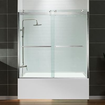 WOODBRIDGE Frameless Bathtub Shower Doors 56-60" Width x 62" Height with 3/8"(10mm) Clear Tempered Glass, 2 Ways Opening & Double Sliding in Brushed Nickel Finish