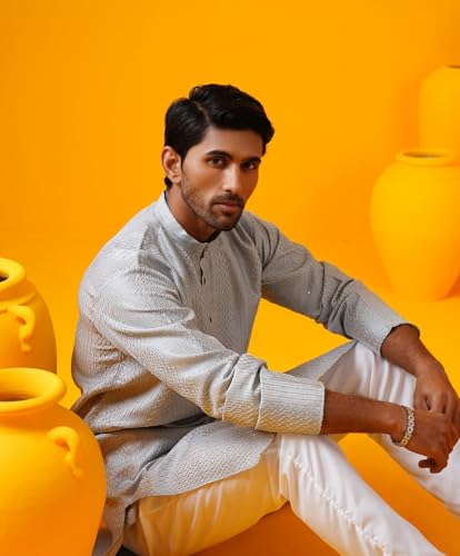 Sojanya (Since 1958 Men'S Silk Bend Krochet Thread Embroidered Long Kurta2