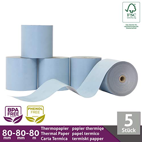 Lot de 5 rouleaux de papier thermique écologique 80 mm x 80 m x 12 mm de LYNNE PAYMENT SOLUTIONS – vue 2